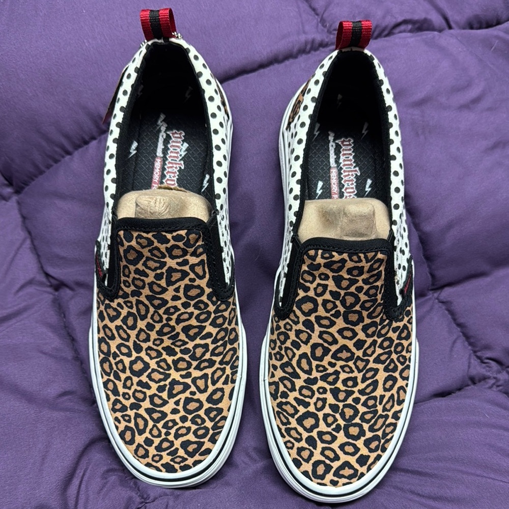 Skechers Leopard Print Slip-On Sneakers - Black, White, Tan